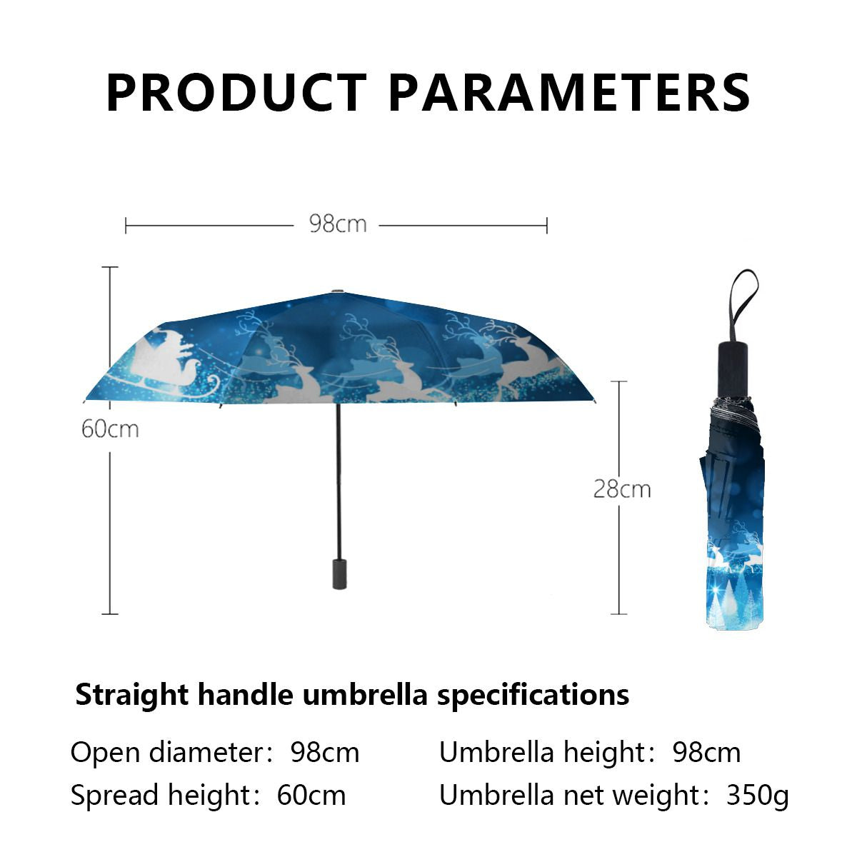 Christmas Holiday Blue Santa And Sleigh Brushed Polyester Umbrella No.N29K2O