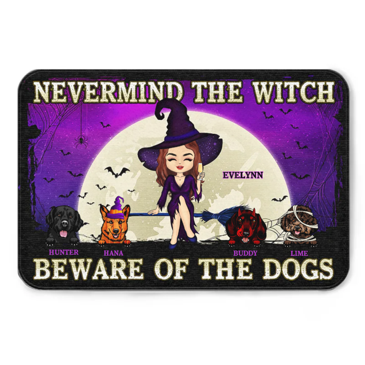 Never Mind The Witch - Gift For Dog Lovers - Personalized Custom Doormat