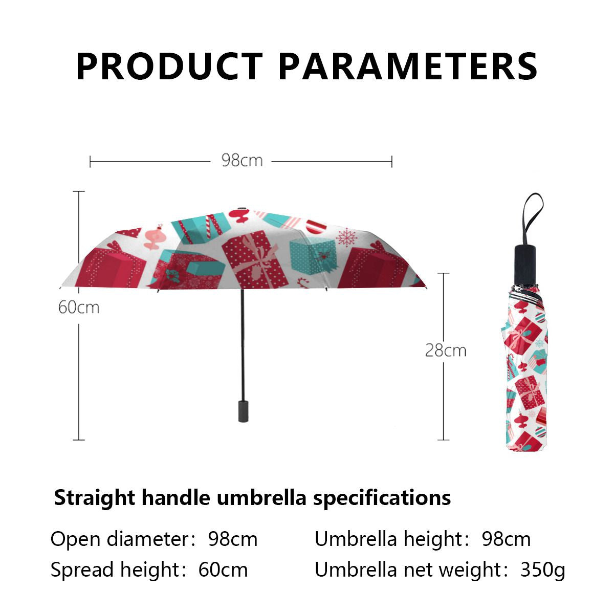 Red & Blue Retro Christmas Packages Brushed Polyester Umbrella No.O3KX78
