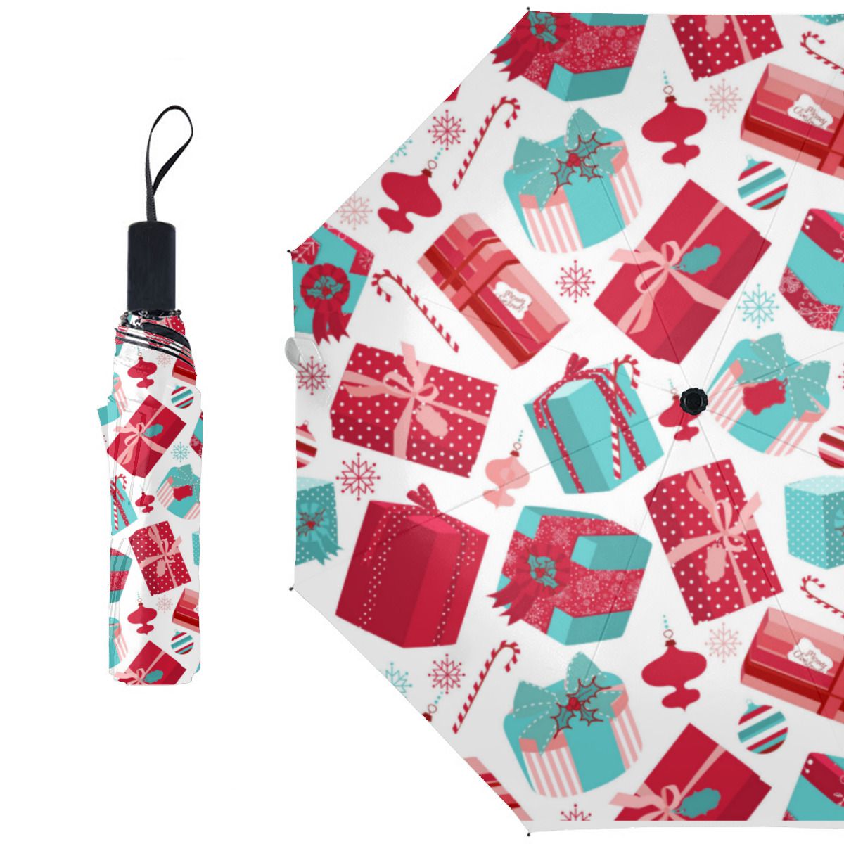 Red & Blue Retro Christmas Packages Brushed Polyester Umbrella No.O3KX78