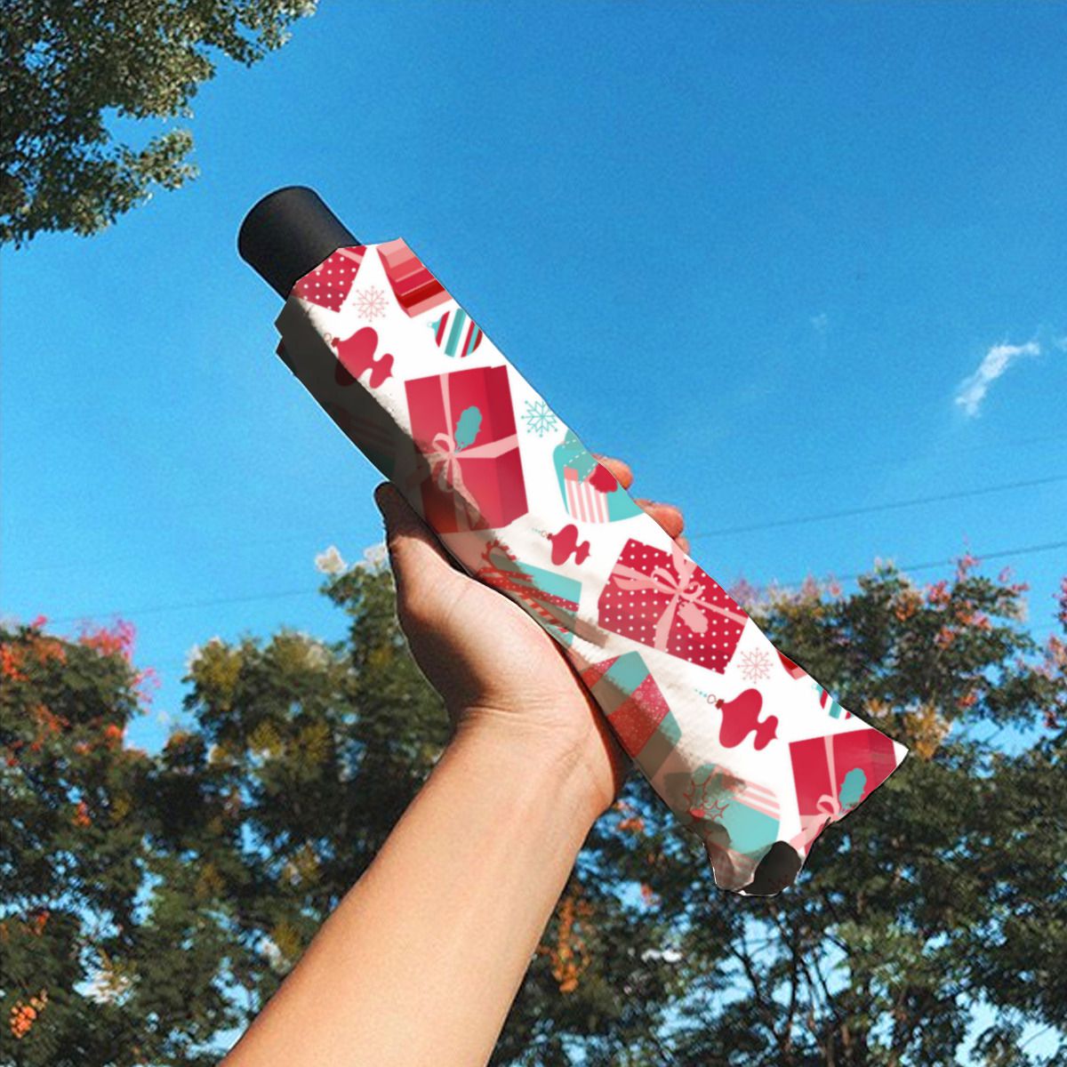 Red & Blue Retro Christmas Packages Brushed Polyester Umbrella No.O3KX78