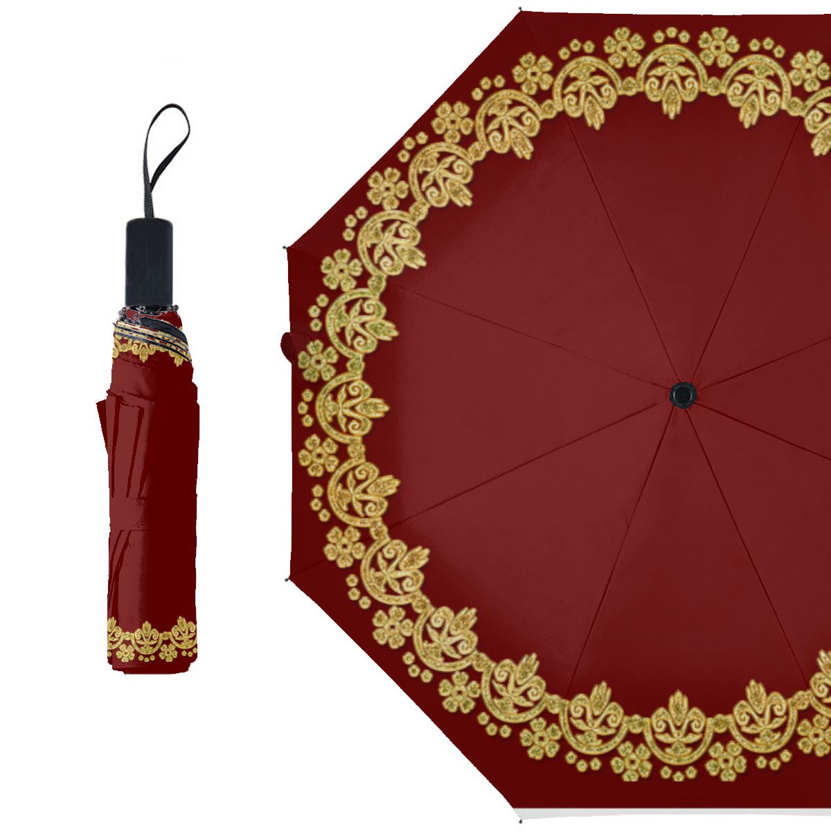 Gold Frame Luxury On Red Personalized Brushed Polyester Umbrella No.OAMXKP