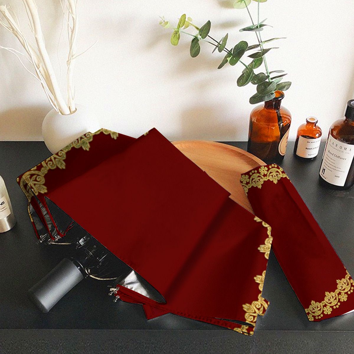 Gold Frame Luxury On Red Personalized Brushed Polyester Umbrella No.OAMXKP