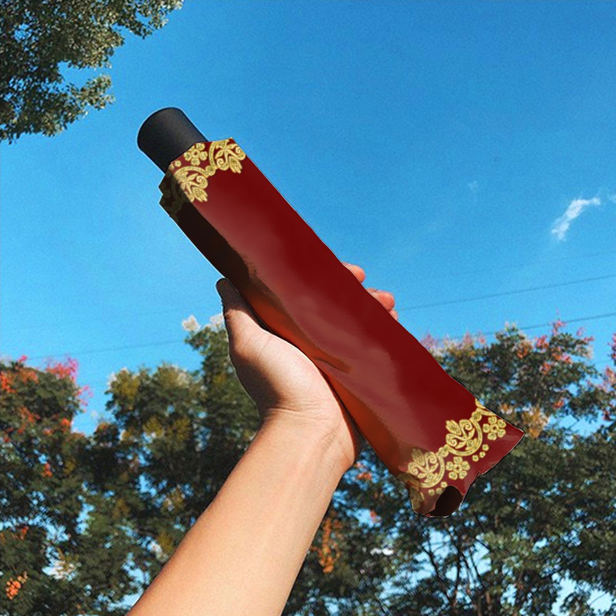 Gold Frame Luxury On Red Personalized Brushed Polyester Umbrella No.OAMXKP