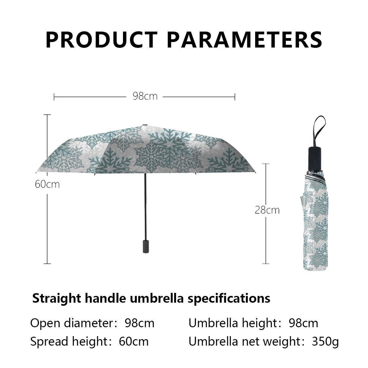 Teal Glitter Snowflakes Brushed Polyester Umbrella No.OHVAJG