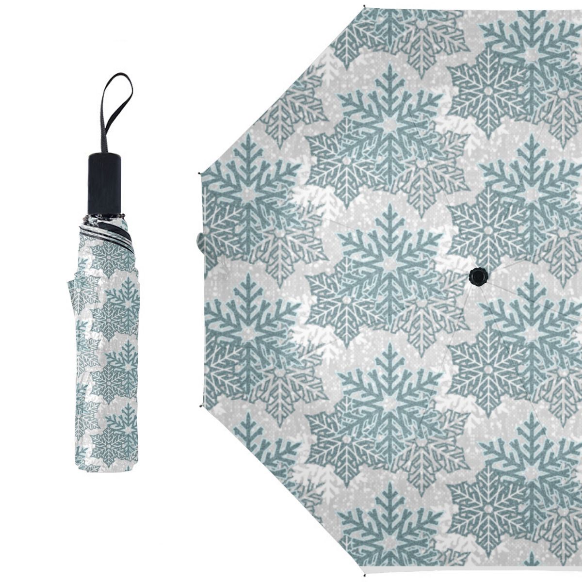 Teal Glitter Snowflakes Brushed Polyester Umbrella No.OHVAJG