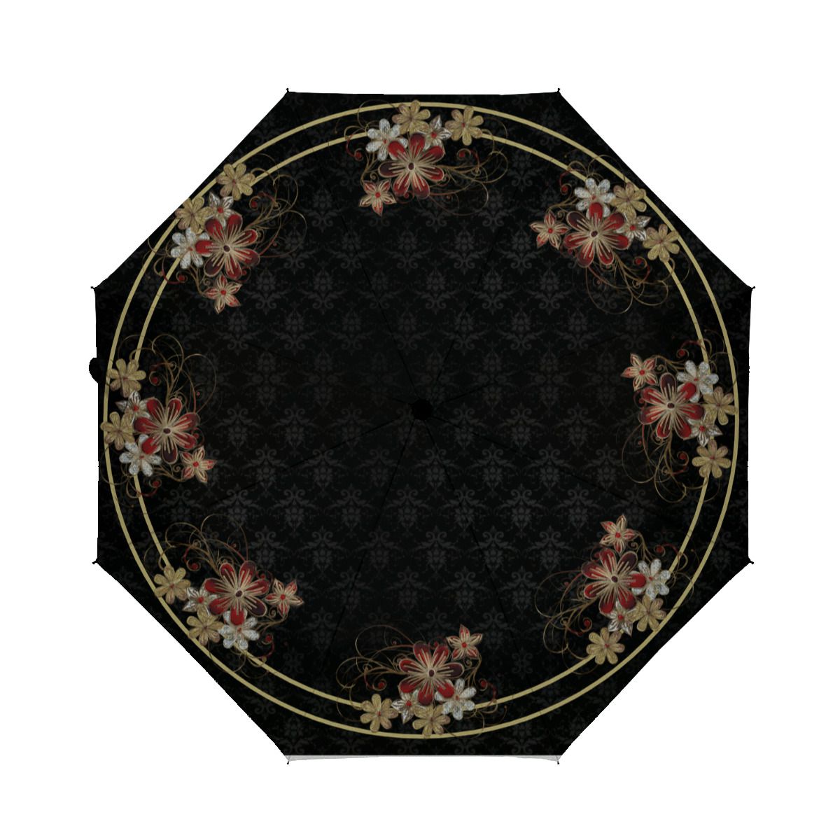 Gold And Red Floral Brushed Polyester Umbrella No.PA96KX