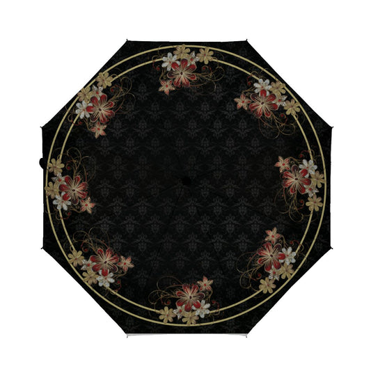 Gold And Red Floral Brushed Polyester Umbrella No.PA96KX