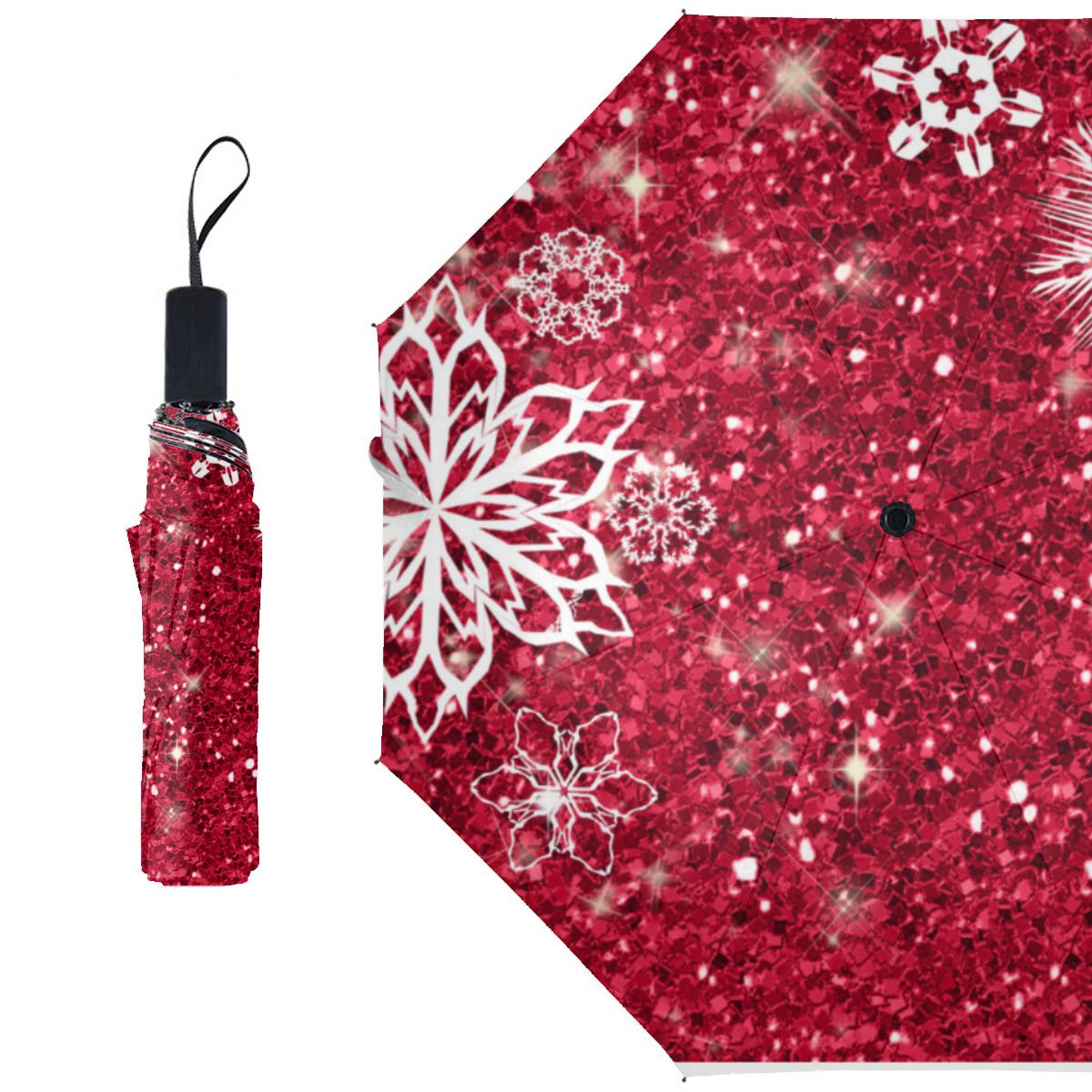 Snowflakes On Glitter Red Id454 Brushed Polyester Umbrella No.PM74G3