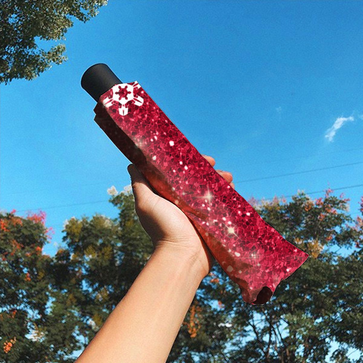 Snowflakes On Glitter Red Id454 Brushed Polyester Umbrella No.PM74G3