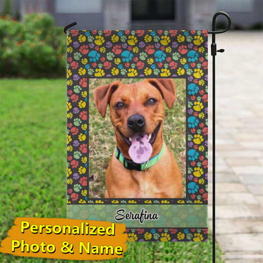 Paw Print Portrait I – Personalized Photo & Name – Garden Flag & House Flag