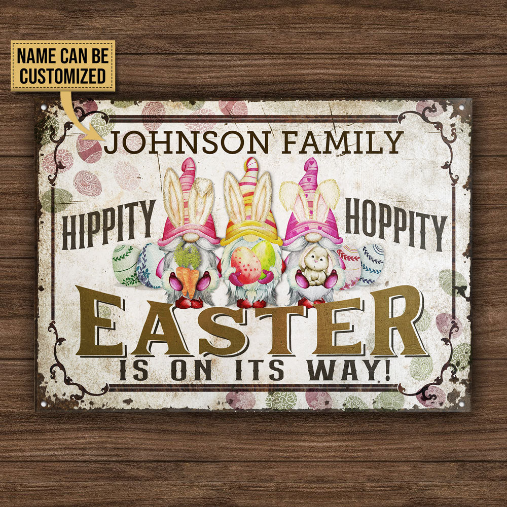 Personalized Rabbit Easter Gnomes Hippity Hoppity Customized Classic Metal Signs