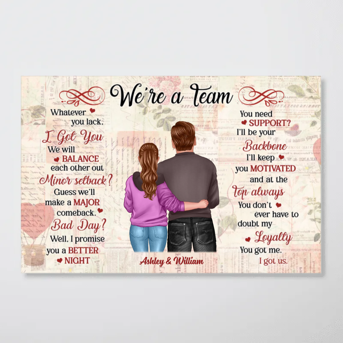 We‘re A Team Couple Back View Standing Old Paper Personalized Horizontal Poster