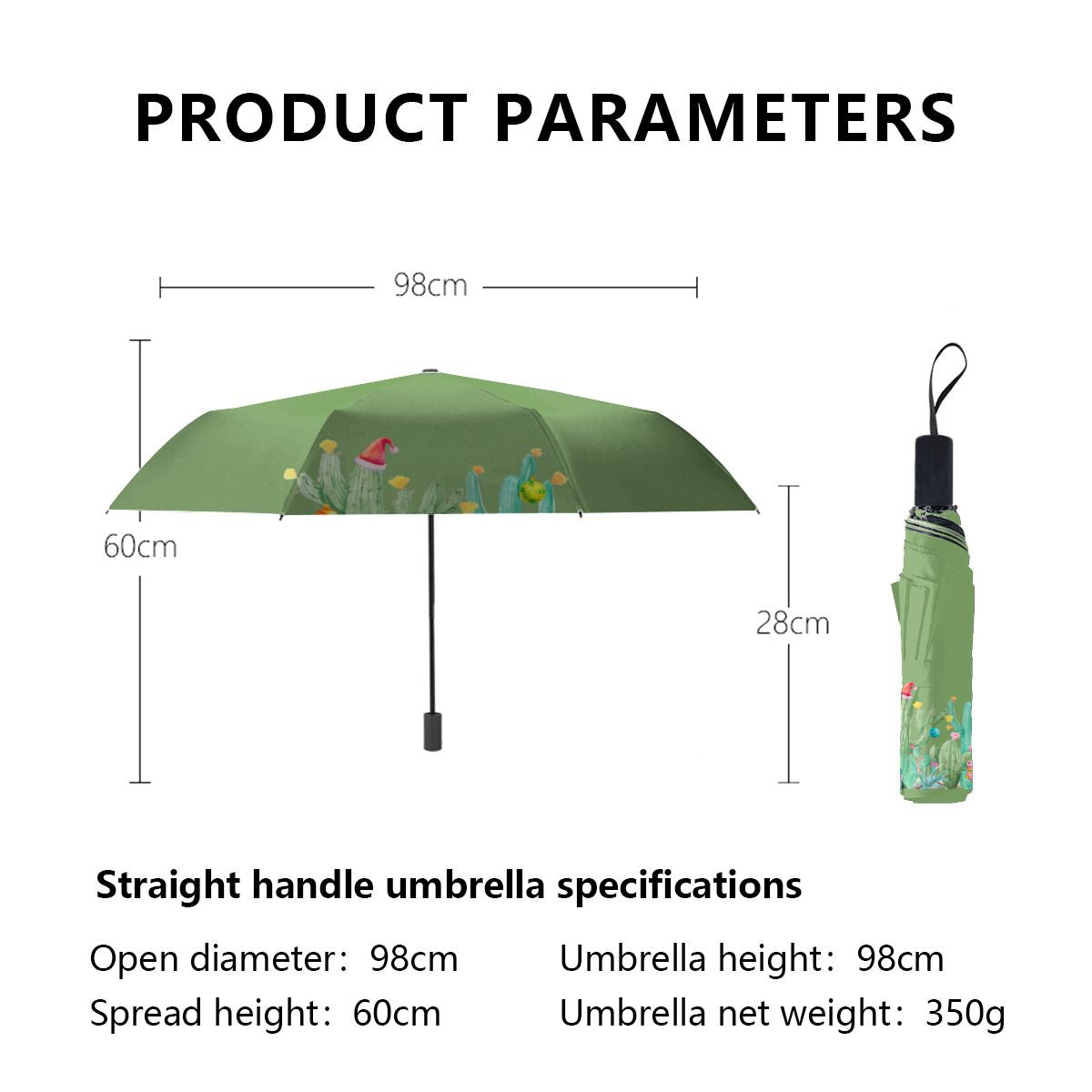 Green Cactus Cacti Desert Christmas Holiday Brushed Polyester Umbrella No.RWK76R