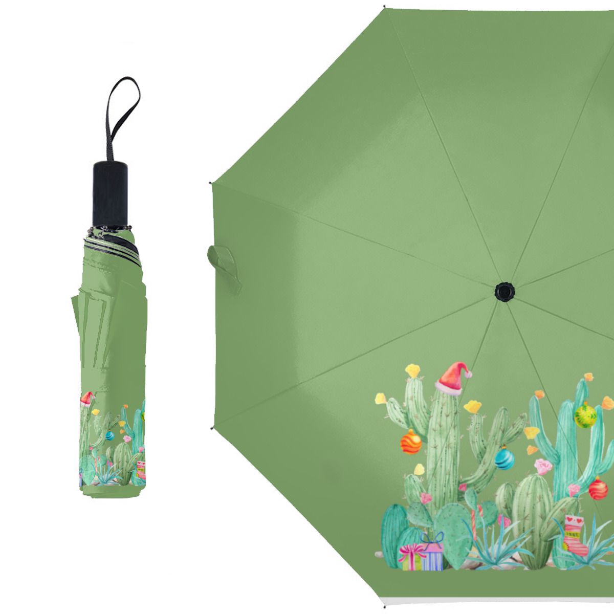 Green Cactus Cacti Desert Christmas Holiday Brushed Polyester Umbrella No.RWK76R
