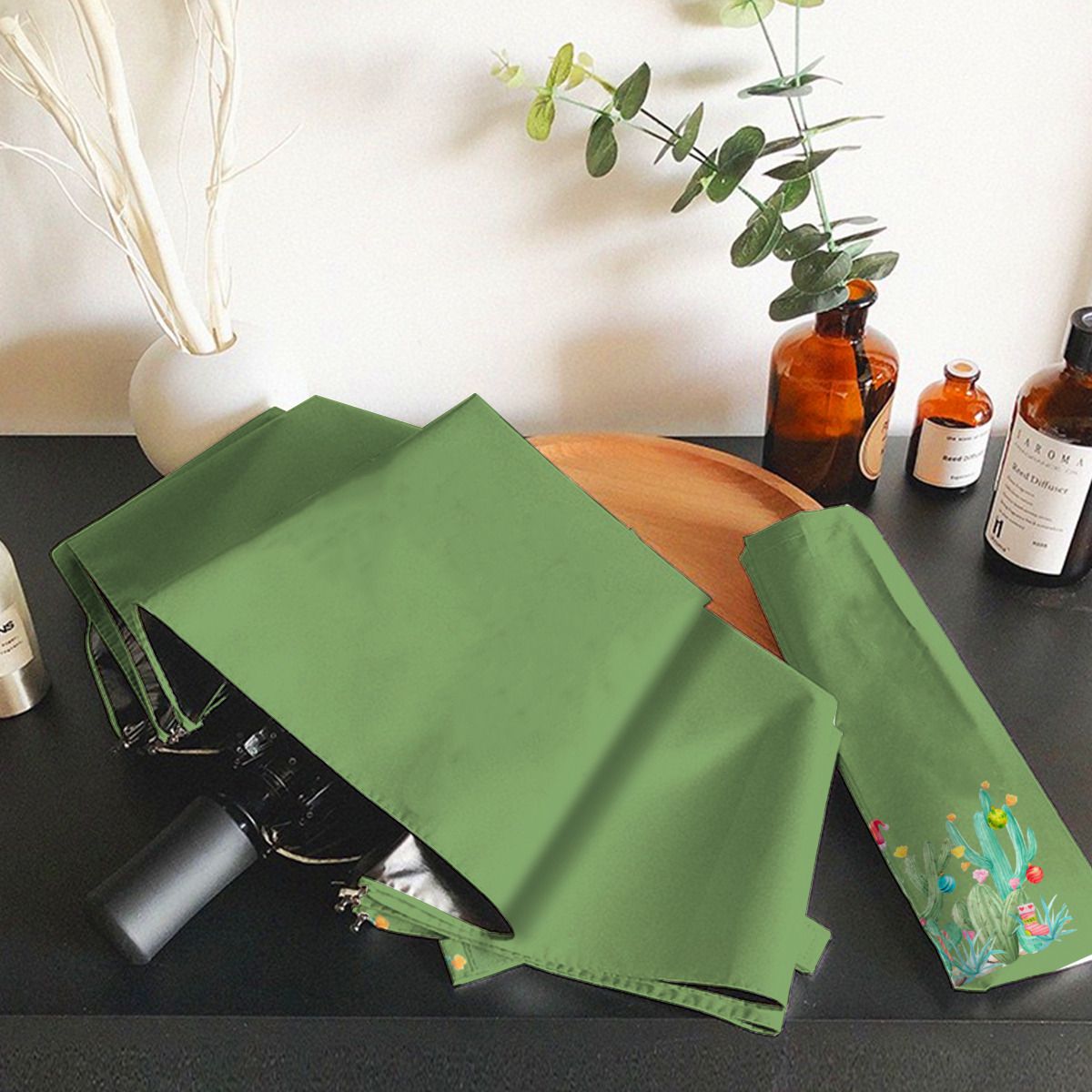 Green Cactus Cacti Desert Christmas Holiday Brushed Polyester Umbrella No.RWK76R