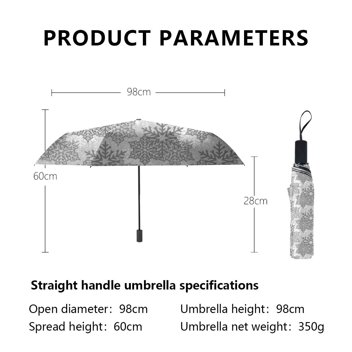Silver Glitter Snowflakes Brushed Polyester Umbrella No.T7YLD5