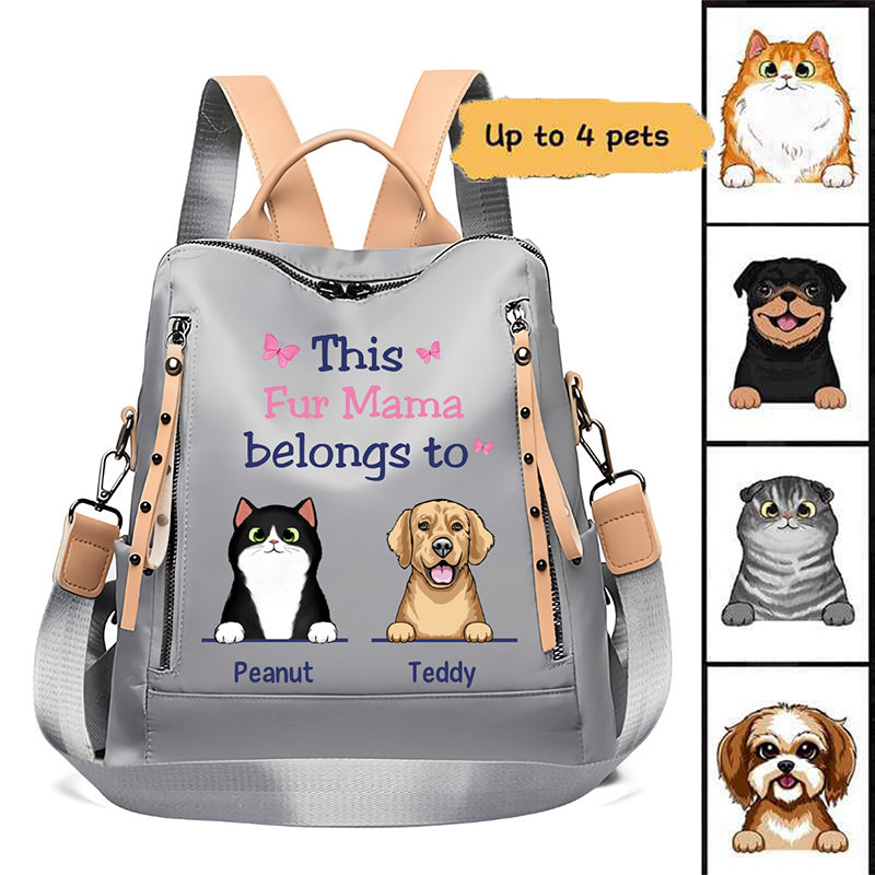 This Dog Cat Mom Fur Mama Belongs To Personalized Backpack