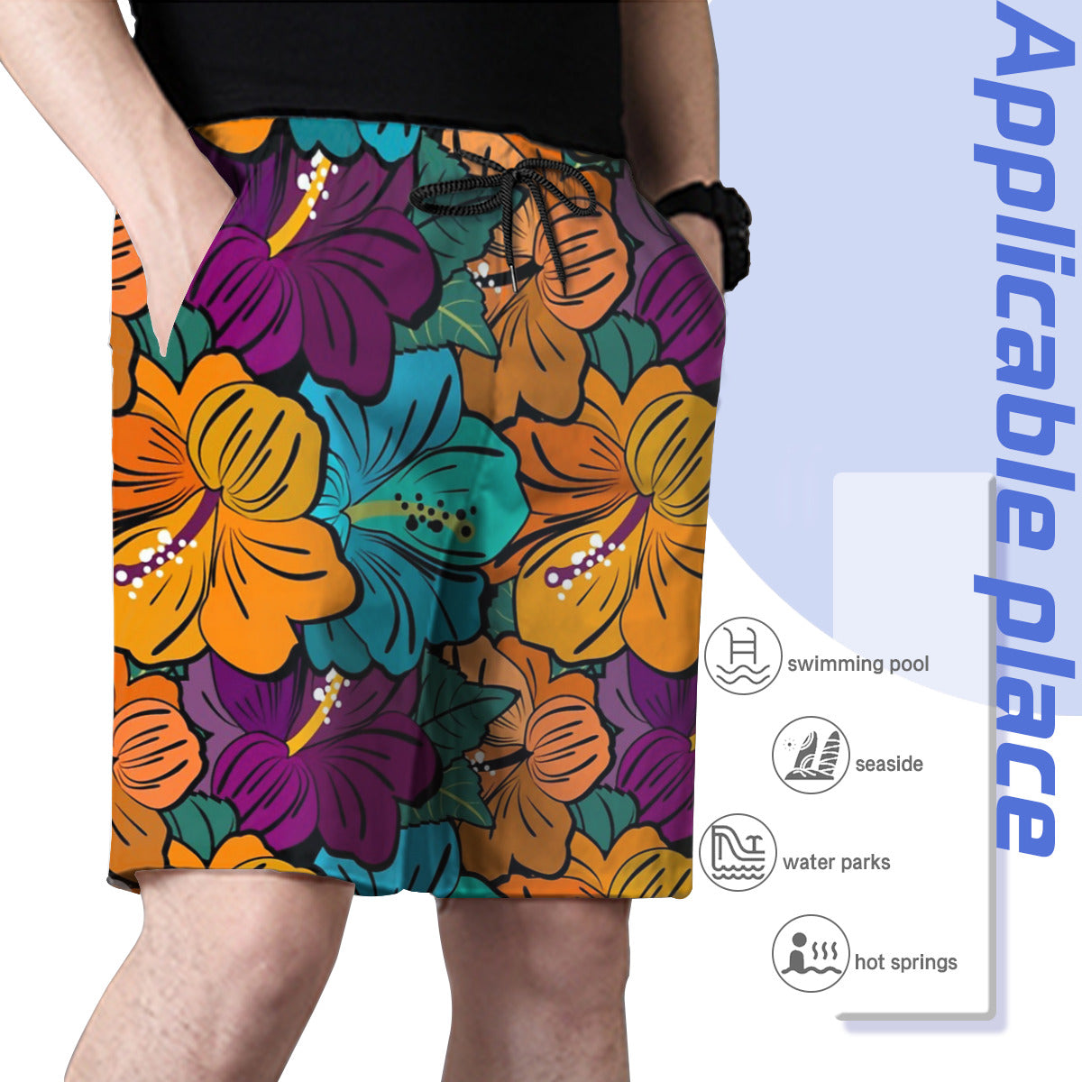 Hibiscus Flowers Pattern Graphic Men's Swim Trunks No.U4N3IG