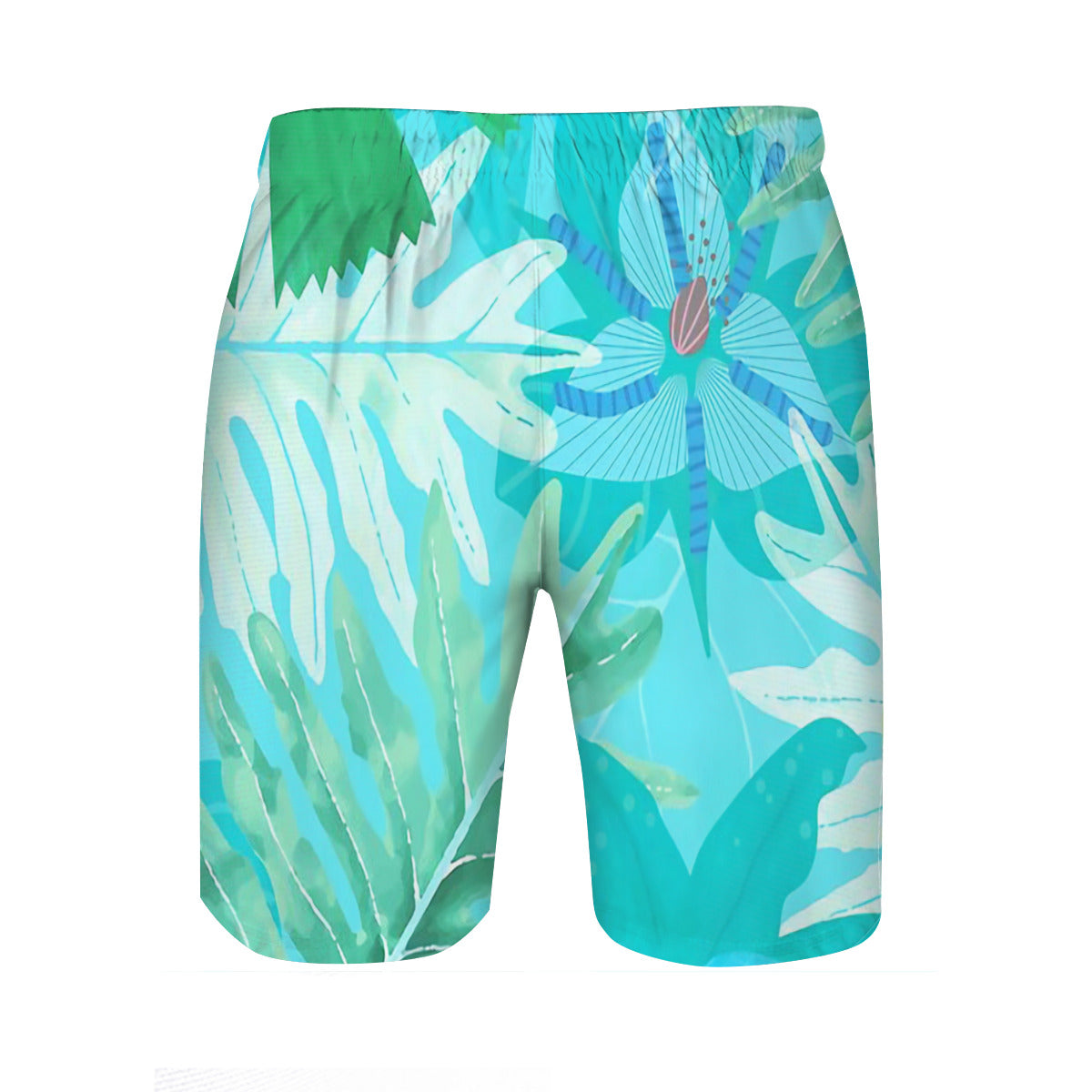Abstract Teal Aloha Tropical Foliage Pattern Graphic Men's Swim Trunks No.UPXFZY
