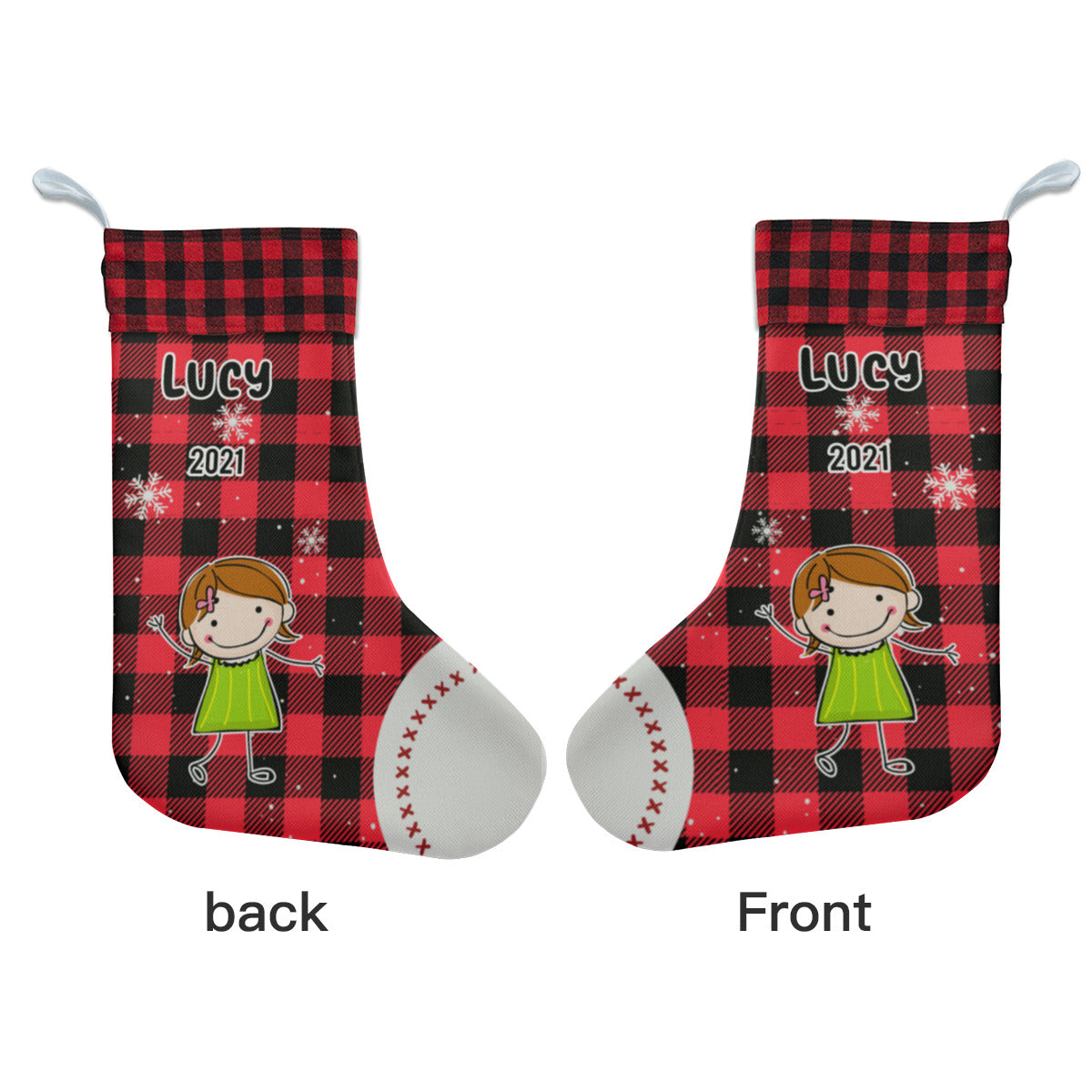 Personalized Name Christmas Kids Stocking Two-Sided Design