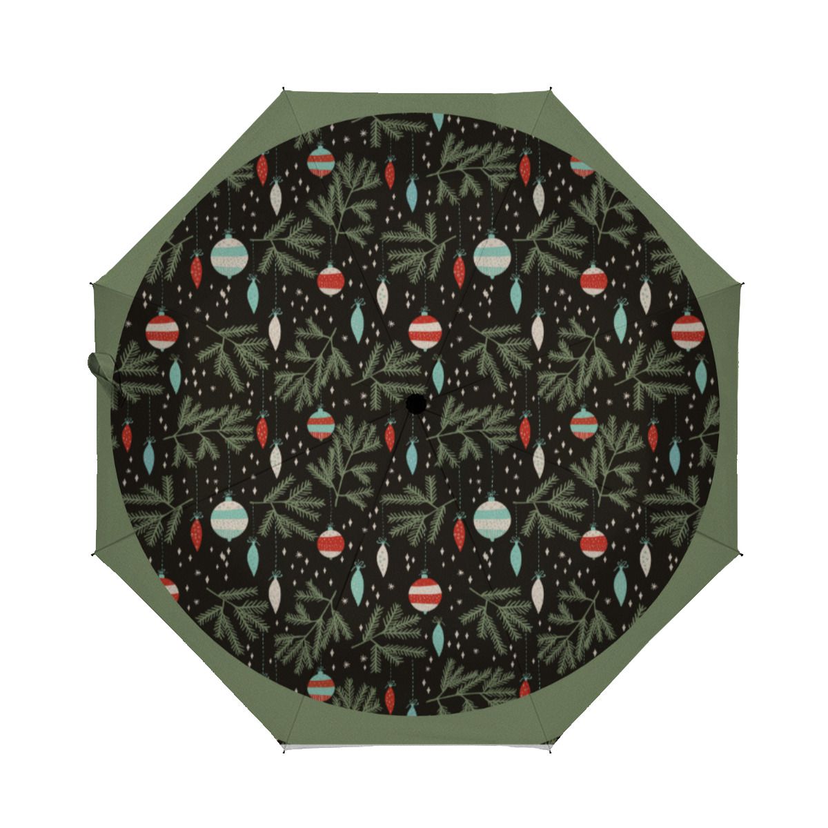 Vintage Ornaments Black Red Patterned Christmas Brushed Polyester Umbrella No.VFWBCS