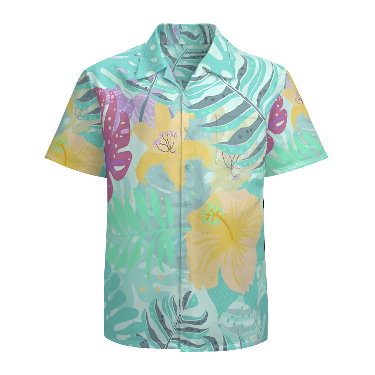 Turquoise Teal Abstract Aloha Tropical Foliage Pattern  Graphic Hawaiian Shirts No.VPITID