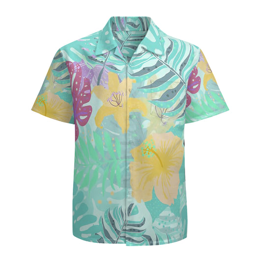 Turquoise Teal Abstract Aloha Tropical Foliage Pattern  Graphic Hawaiian Shirts No.VPITID