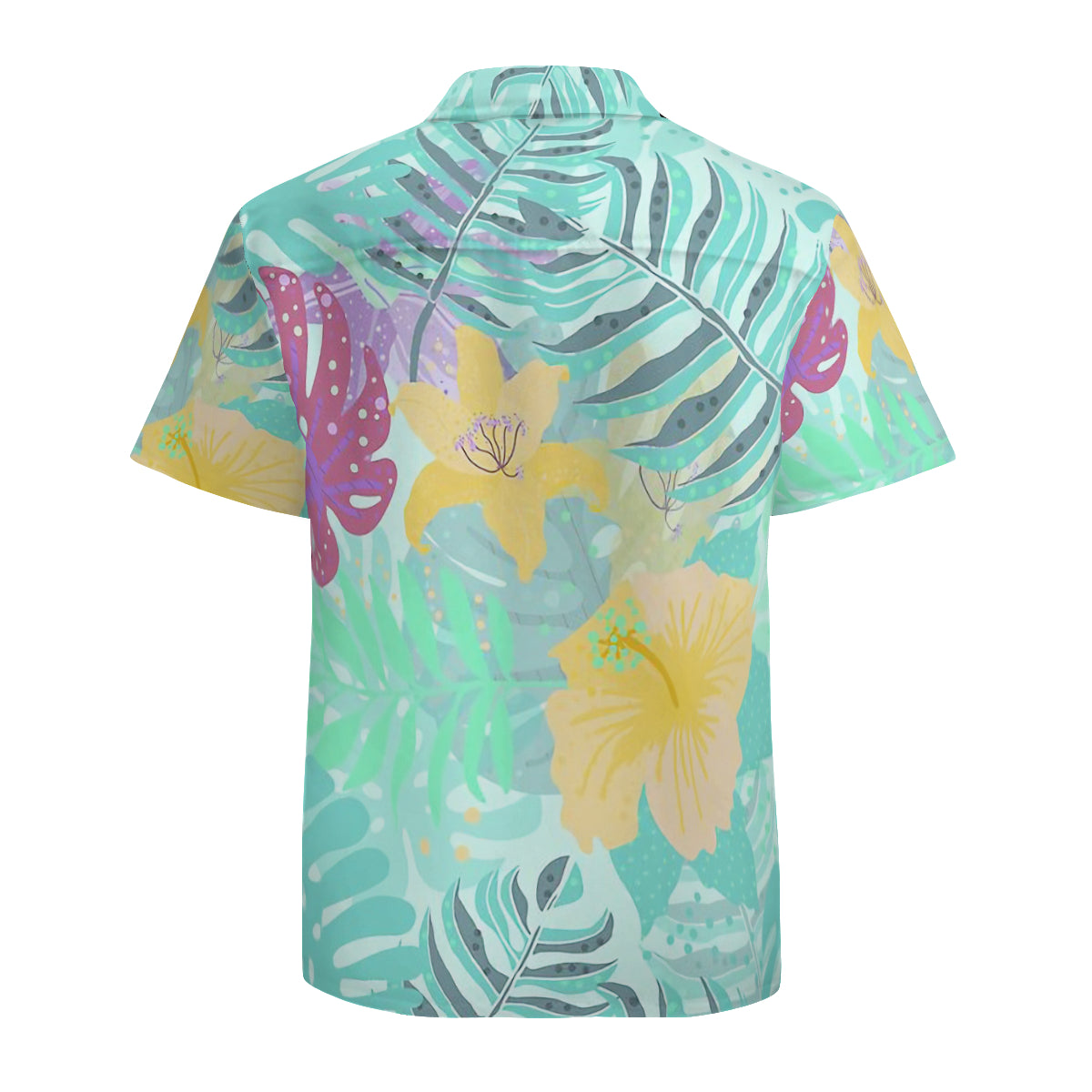 Turquoise Teal Abstract Aloha Tropical Foliage Pattern  Graphic Hawaiian Shirts No.VPITID