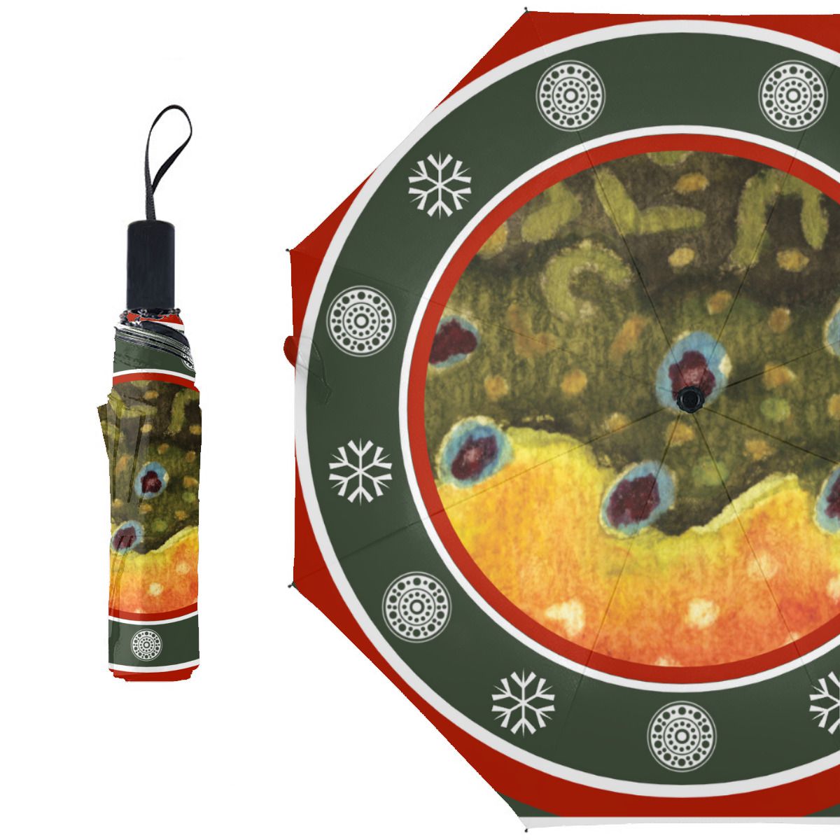 Fishing Reels And Winter Snowflake Brushed Polyester Umbrella No.VRMRK5