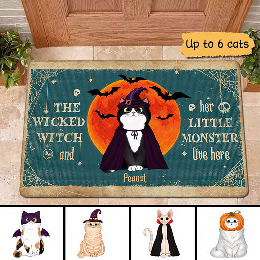 Vintage Halloween Cats Personalized Doormat