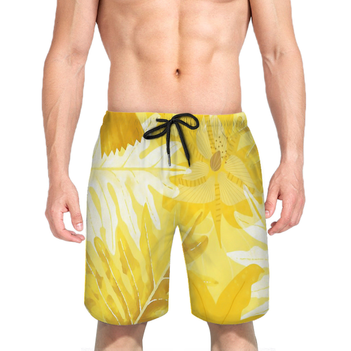 Yellow Tropical Foliage Jungle Graphic Men's Swim Trunks No.WE3IH7