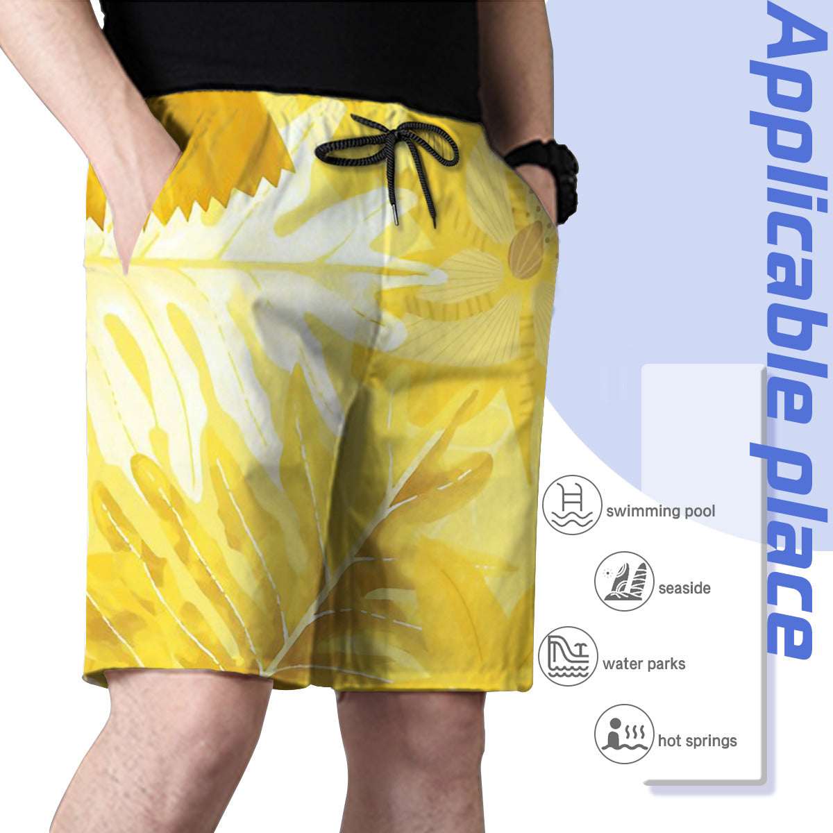 Yellow Tropical Foliage Jungle Graphic Men's Swim Trunks No.WE3IH7