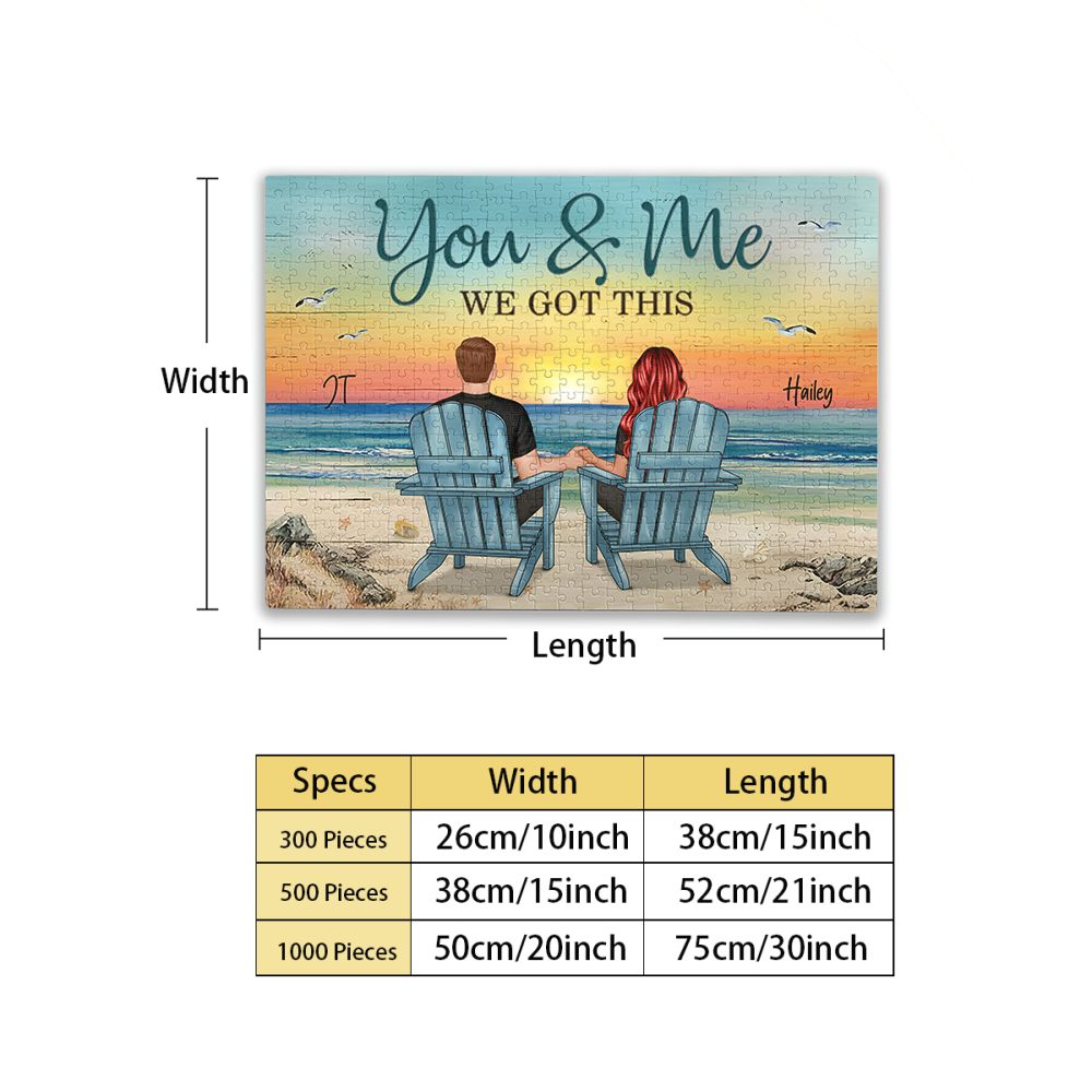 Back View Couple Sitting Beach Landscape You & Me We Got This Personalized Horizontal Puzzle