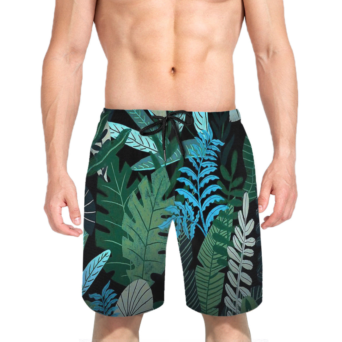 Blue Tropical Jungle At Night Graphic Men's Swim Trunks No.WEZ9BD