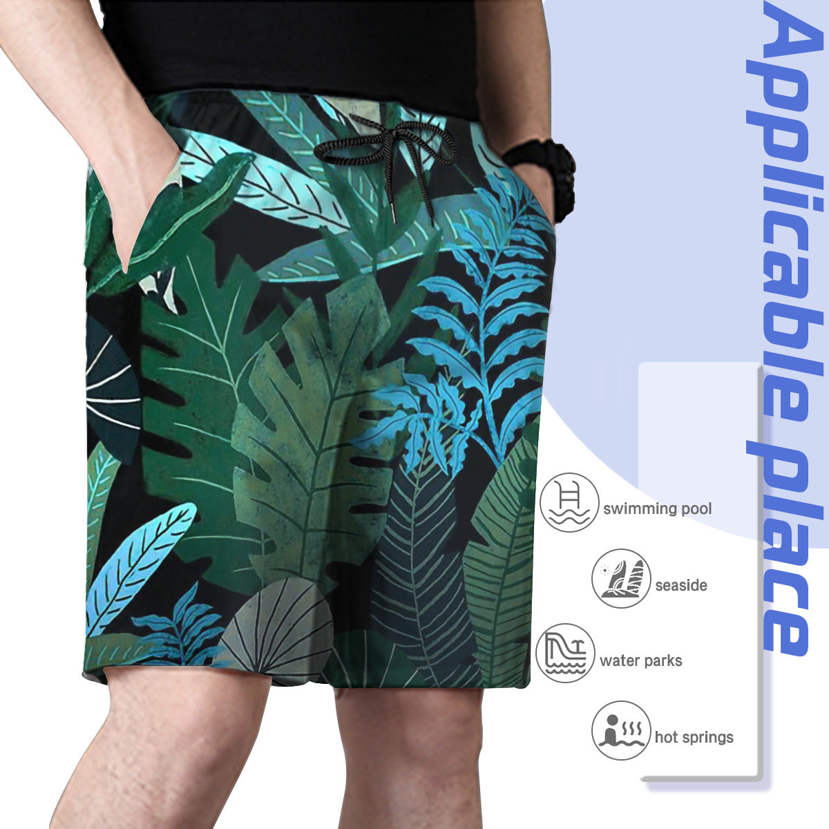 Blue Tropical Jungle At Night Graphic Men's Swim Trunks No.WEZ9BD