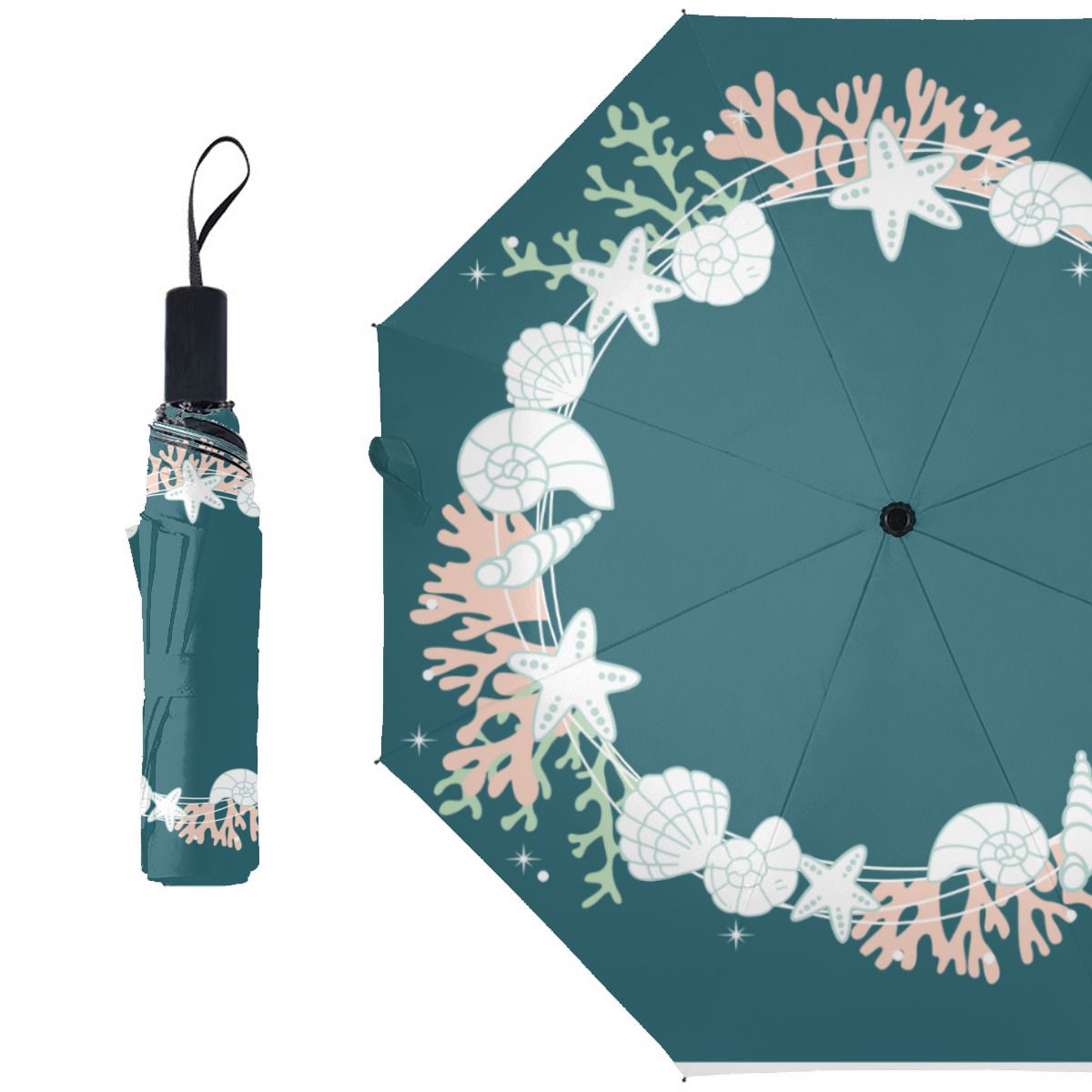 Coastal Christmas Shell Wreath Umbrella (2) No.WQPNLM