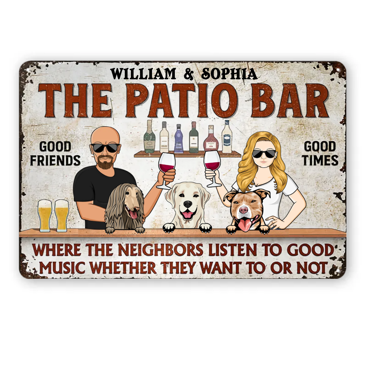 Where The Neighbors Listen To Good Music Couple Husband Wife Dog Lovers - Backyard Sign - Personalized Custom Classic Metal Signs