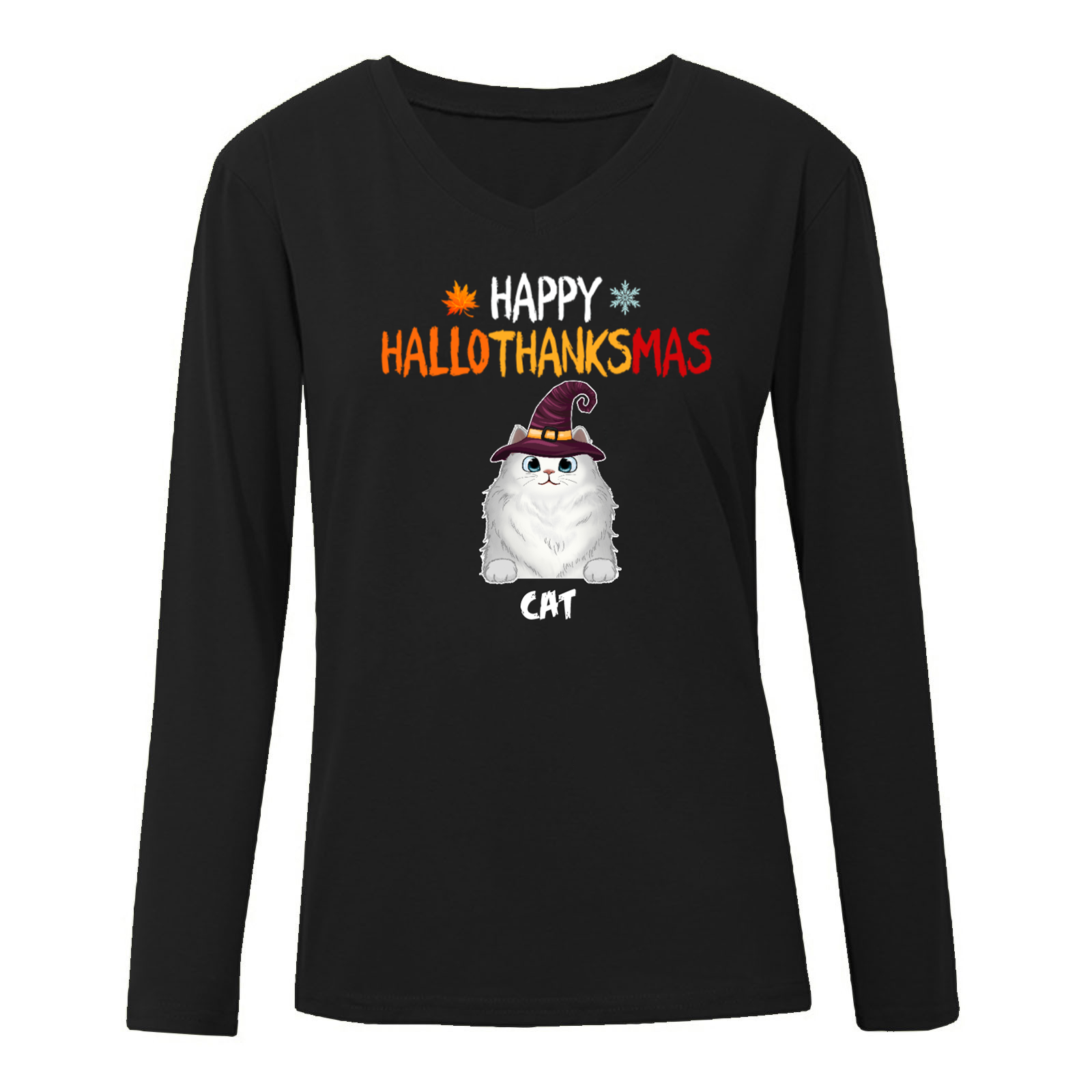 Hallothanksmas Halloween Thanksgiving Christmas Fluffy Cats Personalized Long Sleeve Shirt