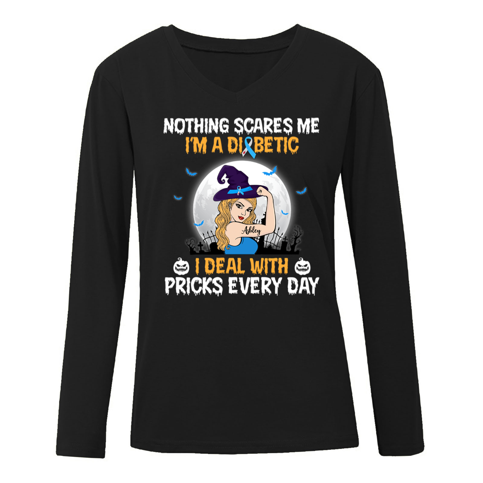 Can‘t Scare Me I’m A Diabetic Halloween Personalized Long Sleeve Shirt