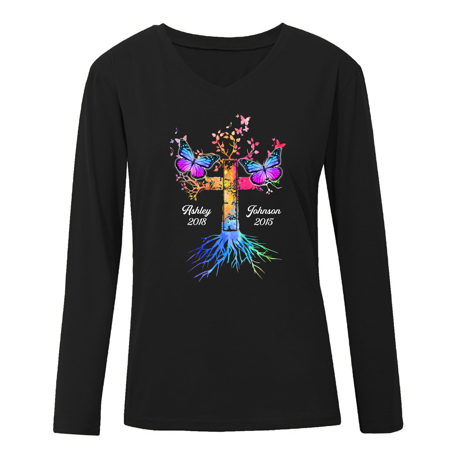 Cross Tree And Butterflies Memorial Personalized Long Sleeve Shirt