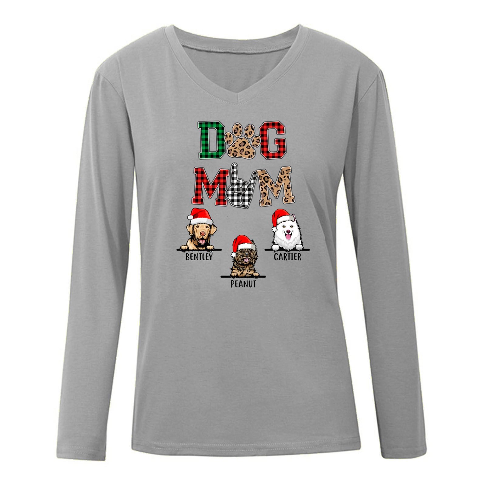 Dog Mom Christmas Pattern Peeking Dog Personalized Long Sleeve Shirt