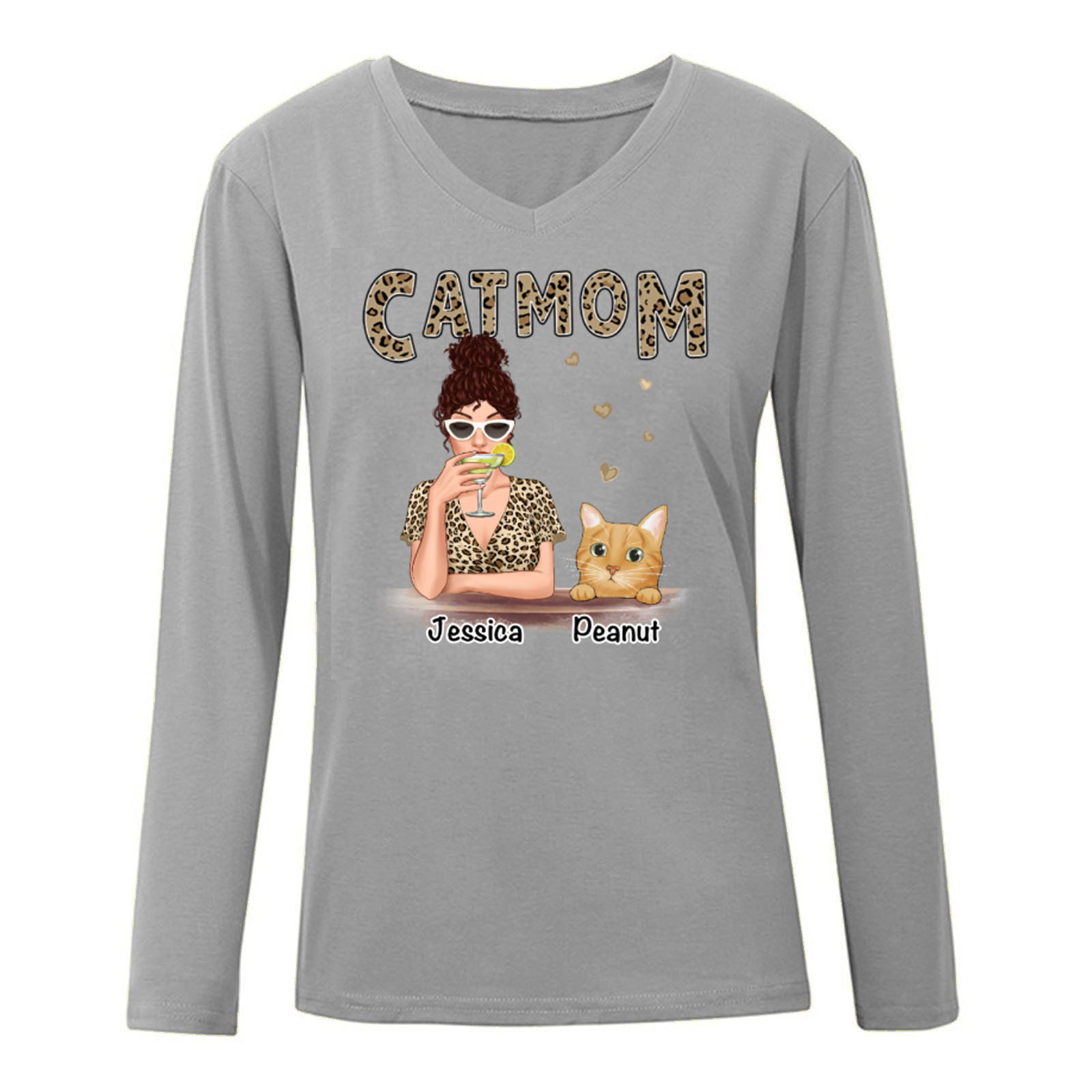 Leopard Shirt Cat Mom Personalized Long Sleeve Shirt