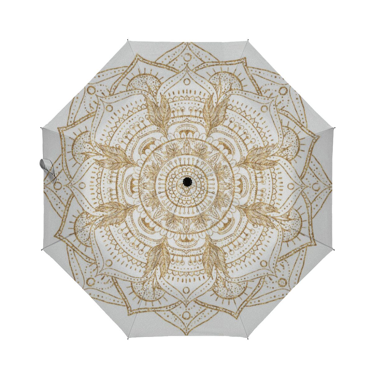Elegant White & Gold Mandala Hand Drawn Design Brushed Polyester Umbrella No.X8VSGW