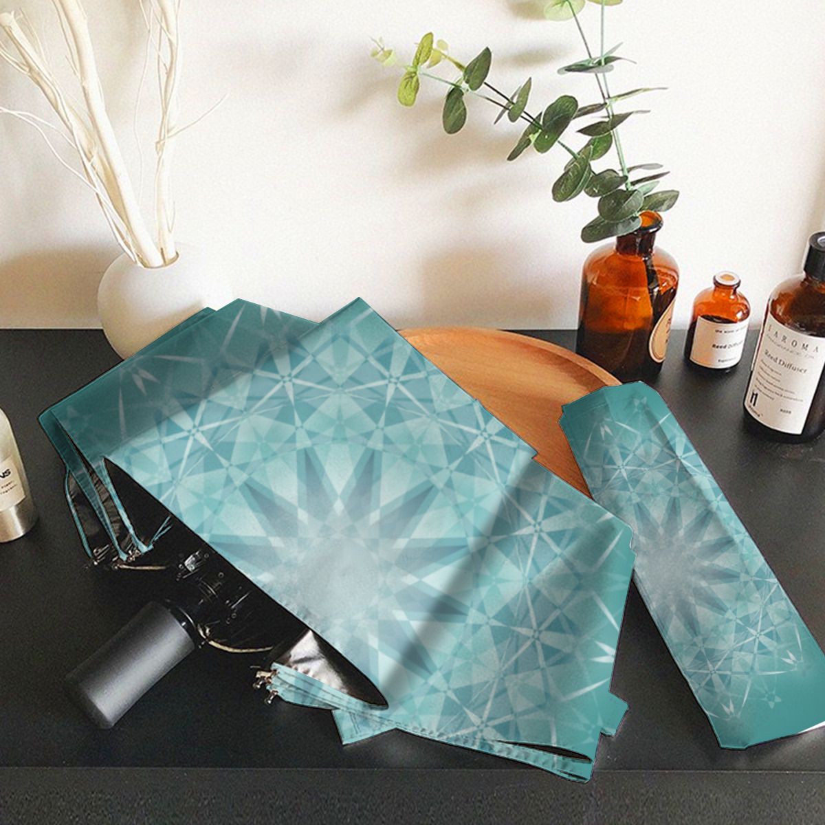 Snowflakes On Glitter Turquoise Id454 Brushed Polyester Umbrella No.XBHMYT