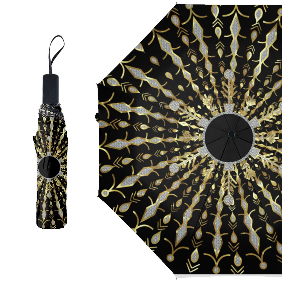 Black Gold And Diamonds Glitter Brushed Polyester Umbrella No.YQ9G56