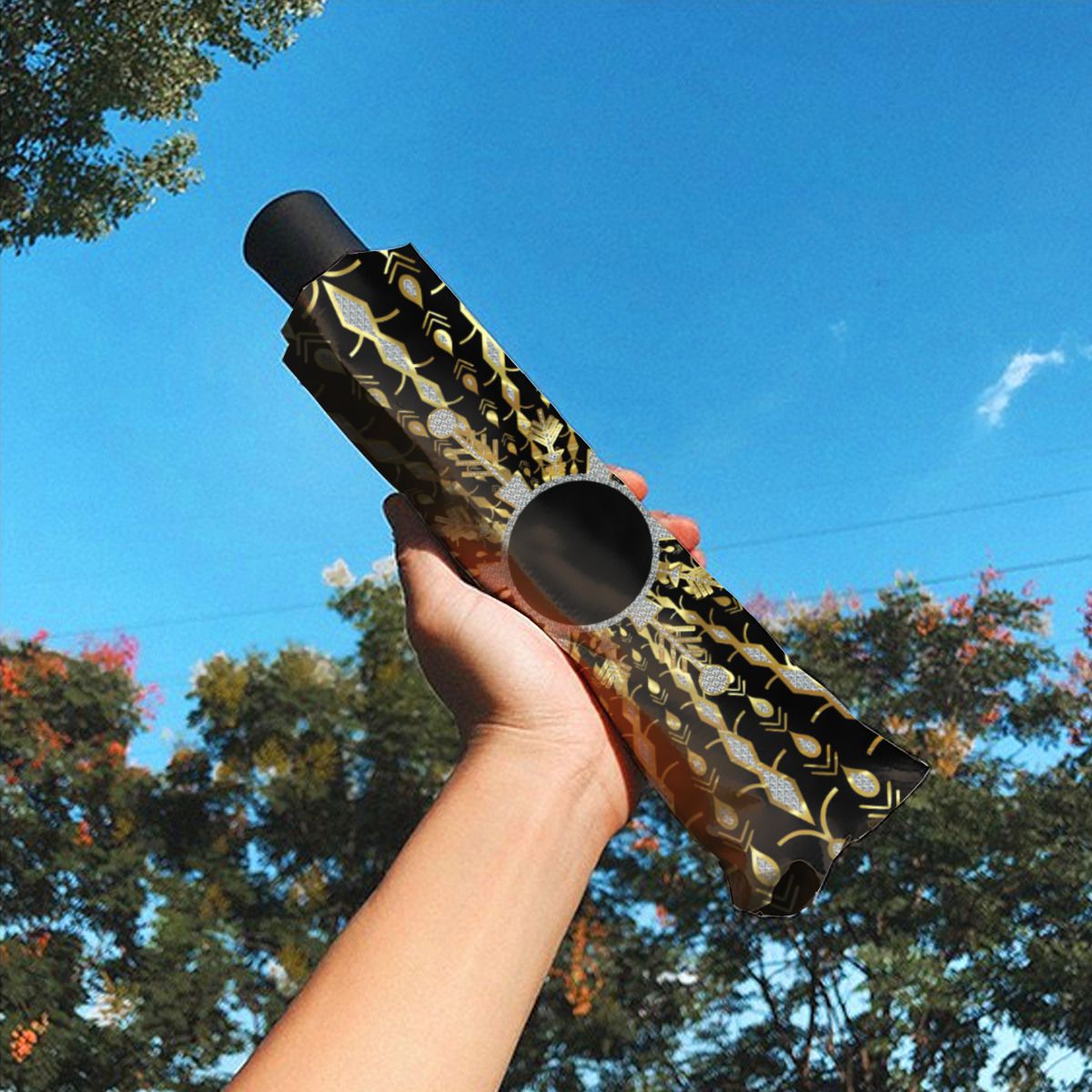 Black Gold And Diamonds Glitter Brushed Polyester Umbrella No.YQ9G56