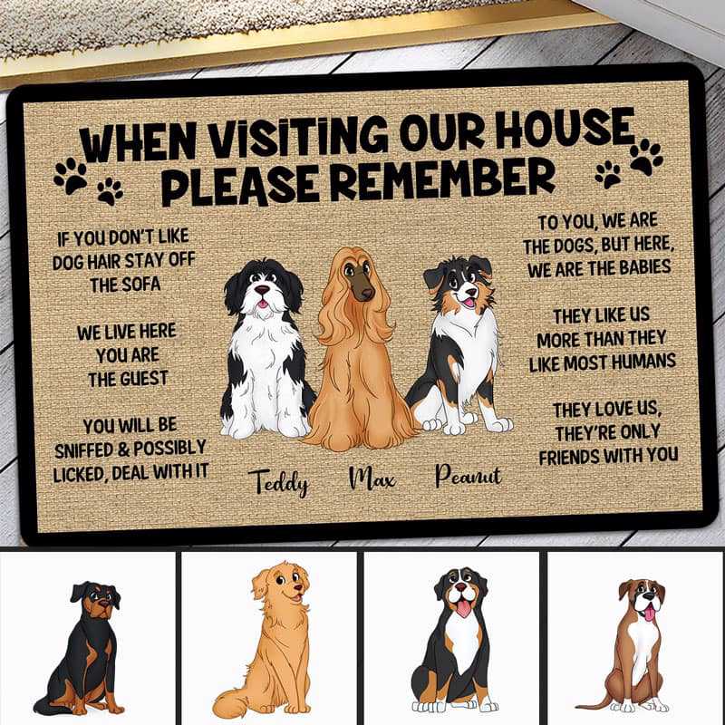 Remember When Visiting Dog House Cute Sitting Dog Personalized Doormat