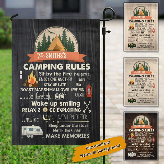 Camping Rules Personalized Name Garden Flag