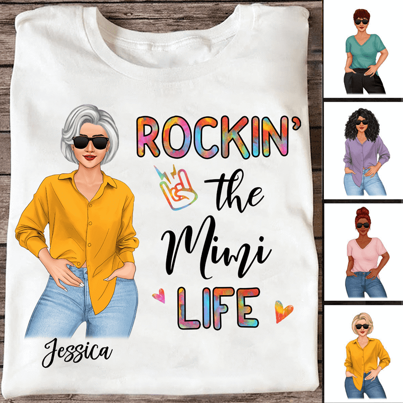 Rockin‘ Grandma Life Colorful Pattern Personalized Shirt